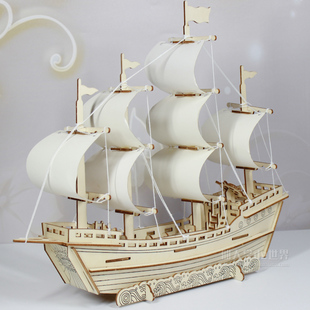 Wooden Sailboat Model Assembled Smooth Sailing DIY Handmade Building Block Material Stereo Puzzle Toy