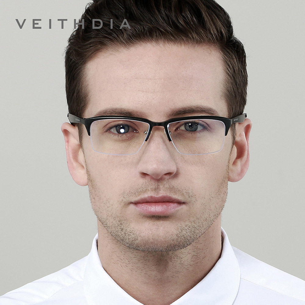 Marco óptico Medio marco marco de lente de miopía de aluminio y magnesio para hombres a prueba de luz azul cuadrado simple negocio cómodo 8727