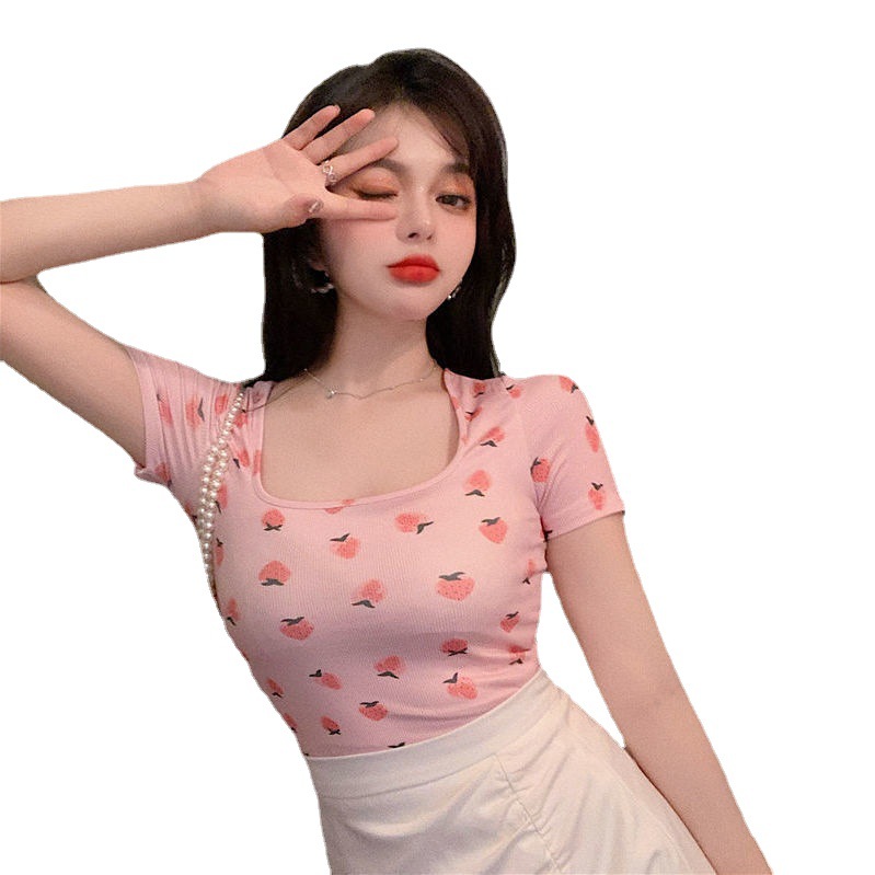 Dulce chica caliente sexy cuello cuadrado Camiseta corta Mujer primavera y otoño versátil Slim adelgazante camisa de fondo Top mujer estudiante moda image 7