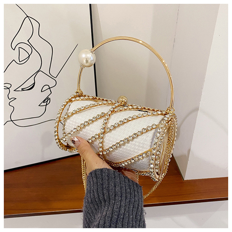 Internet berühmte Kette mit Perlenbesatz für Umhängetasche zum Abendessen, modischer Tragekäfig aus Metall, eine Schultertasche für Damen_voghion.com