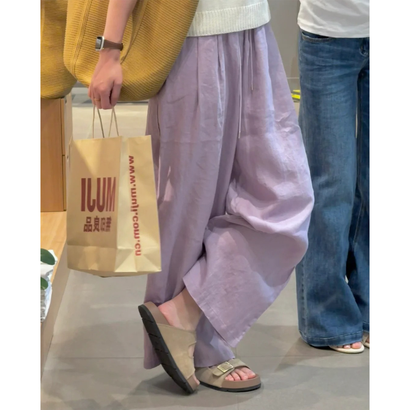 Linen Drape Wide-Leg Pants for Women 2025 New Purple Cotton-Linen Pants Plus-Size Slimming Large Size Thin Straight-Leg Pants