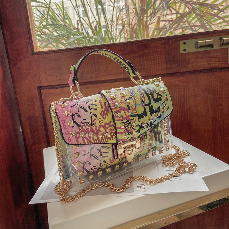 Bolso Pequeño Cuadrado de Graffiti Transparente, Estilo Retro Europeo y Americano - Bolso de Moda INS para Mujer 2022