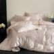Girl's Pink Rose Embroidered Lace Silky Nude Sleeping Grade Single Double Bedding Orchid Lyocell Tencel Three or Four Piece Set