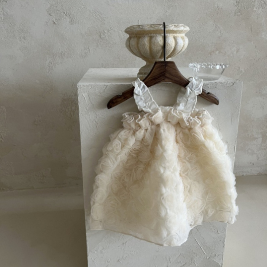 Ropa de bebé de estilo coreano vestido de princesa Rosa resistente vestido de niña de encaje de flores