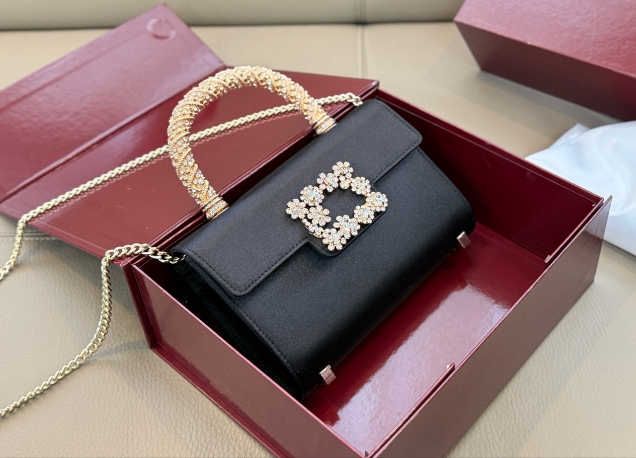 Fashion Rhinestone Flower Buckle Flap Handbag Messenger Bag Retro Simple Commuter Evening Bag Chain Shoulder Crossbody Square Bag - Thumbnail 7