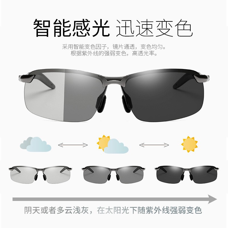 Intelligent Photochromic Polarized Sunglasses for Men, Day and Night Driving and Fishing Anti-Uv Sunglasses 3043