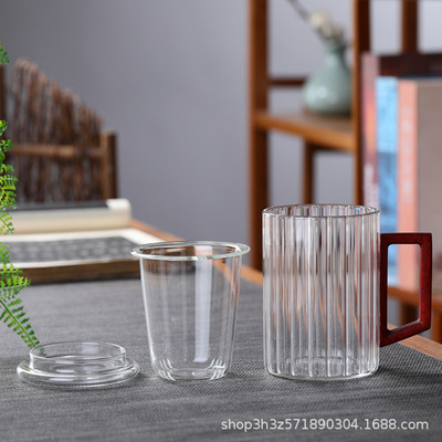 Ching Ling Tea cup Three cups The wood thickening Stripe Cup filter glass Japanese Water cup Safflower teacup
