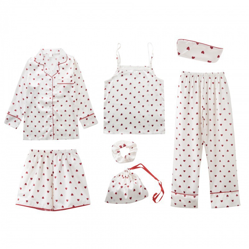 Cross-border ins2025 pijamas de primavera y otoño de mujeres siete piezas conjunto de rayas de ropa de casa coreana cuatro estaciones pijamas delgados