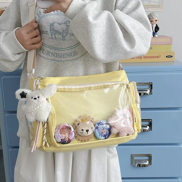 Solid Color Anime-Style Crossbody Bag, Japanese-Style Large-Capacity Versatile Shoulder Bag, Badge Holder, Ita Bag, Doll Bag