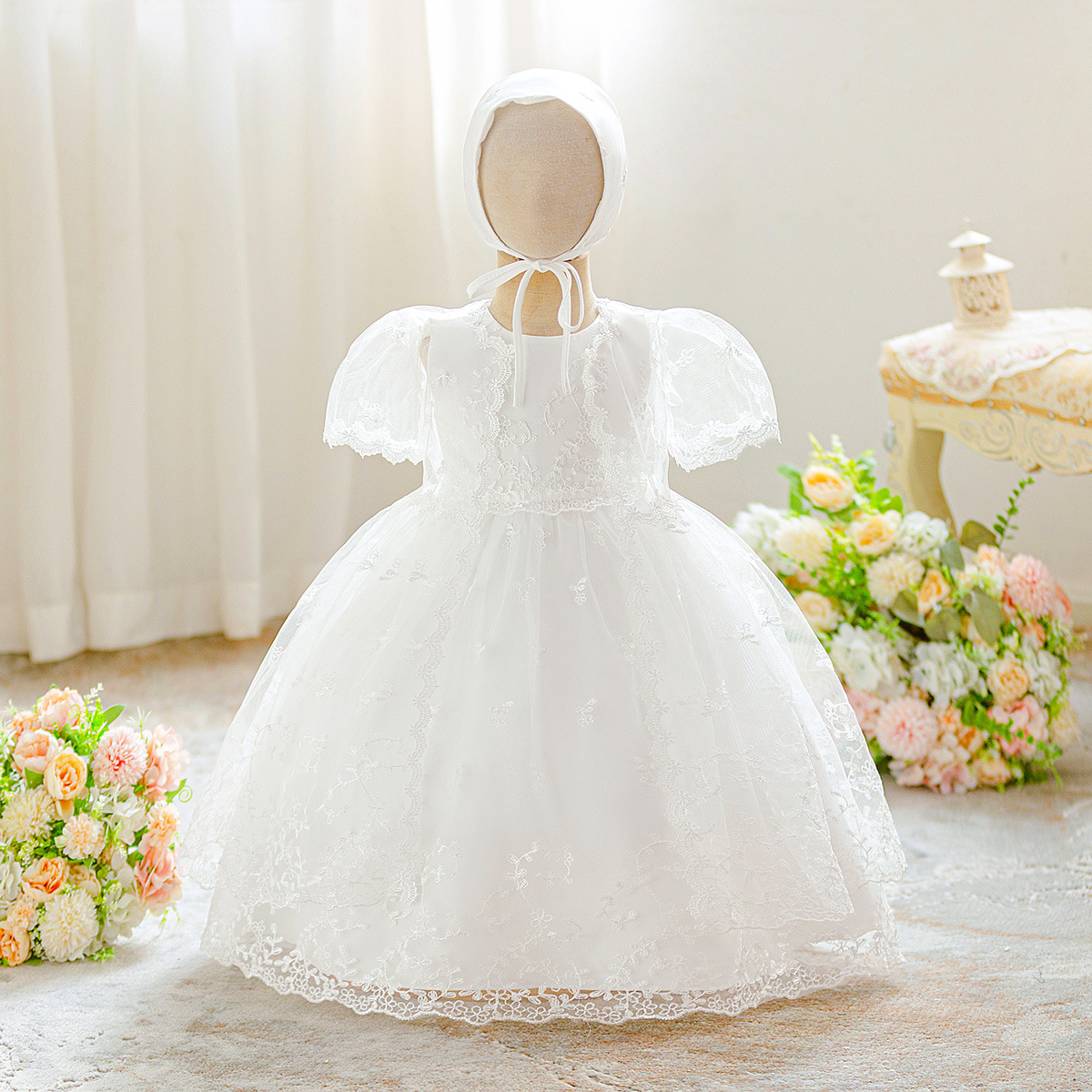 Vestido para niños, vestido de princesa, vestido esponjoso de tres piezas, vestido de fiesta para niña de flores, vestido de lavado de un año para bebés