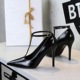 3638 Fashionable and Simple Pana Pattern Pointed High Heels for Women, Thin Heels with T-shaped Buckle, Shallow Mouth Style Women's Shoes