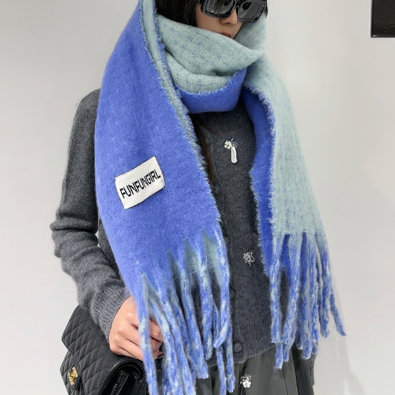 秋と冬のハイエンド両面シンプルなタッセルスカーフ女性のニッチファッション多用途スカーフ厚く暖かいスカーフショール|undefined