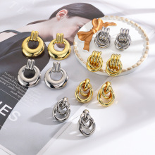 时尚几何夸张光面空心管缠绕耳钉女士文艺复古流行高级感圆形耳饰