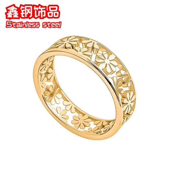 Titanium Steel Ring with Eight-Petal Flower Design, Niche Light Luxury Design, Couple Rings, Women's Plain Band Ring, Jewelry