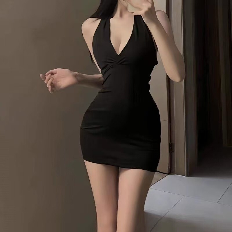 Deep V Sexy Temptation Outdoor Backless Nightclub Queen Outerwear Outdoor Bodycon Dress Couple Enhances Relationship Pure Desire 704