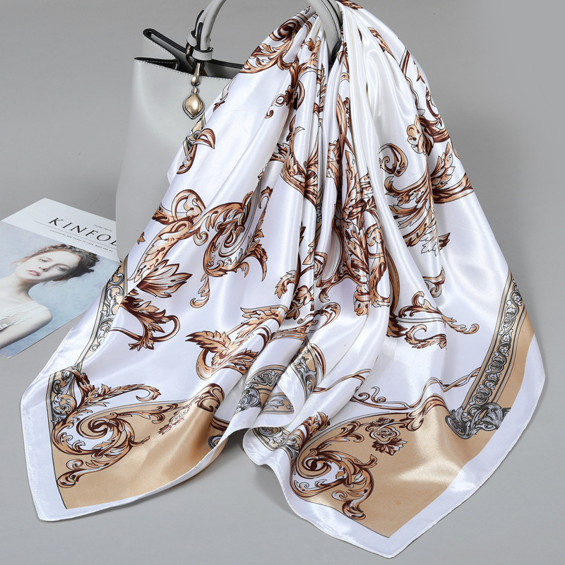 Cross-Border 90 Large Square Silk Scarf for Women 2025 New Spring and Summer High-End Korean Style Versatile Thin Small Scarf Shawl