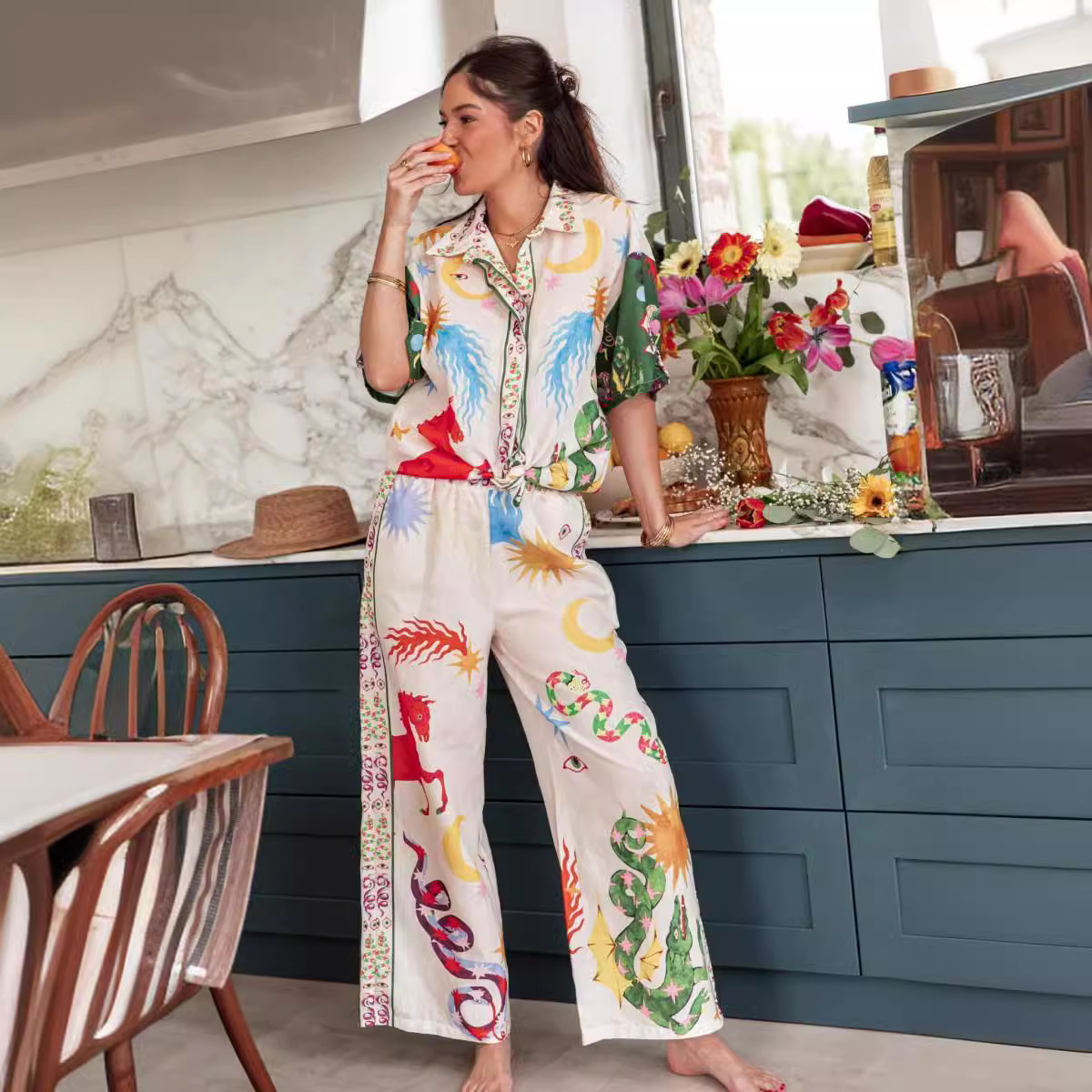 Pant Co-ord Set Sets Type 2 Pieces Set Quantity Holiday Beach Women's Vacation Animal Sun Linen Polyester Printing Pant Co-ord Set Pants Sets