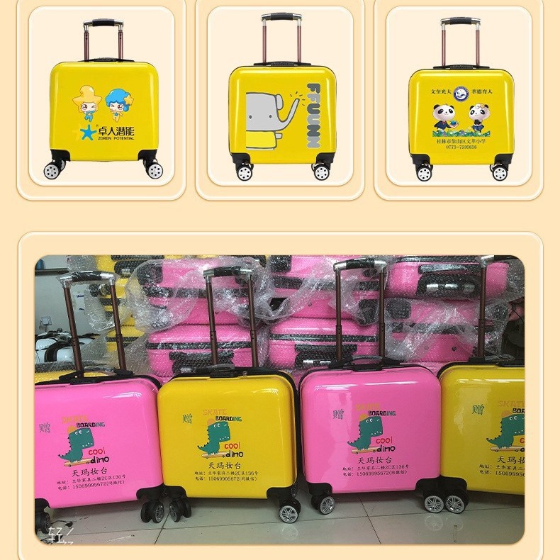 Nuevo niño tracción caja de embarque 18 pulgadas maleta de ruedas universales impresa patrón de dibujos animados contraseña maleta de viaje