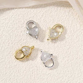 14K电镀真金保色龙虾扣微镶锆石爱心收尾扣连接扣diy项链手链饰品