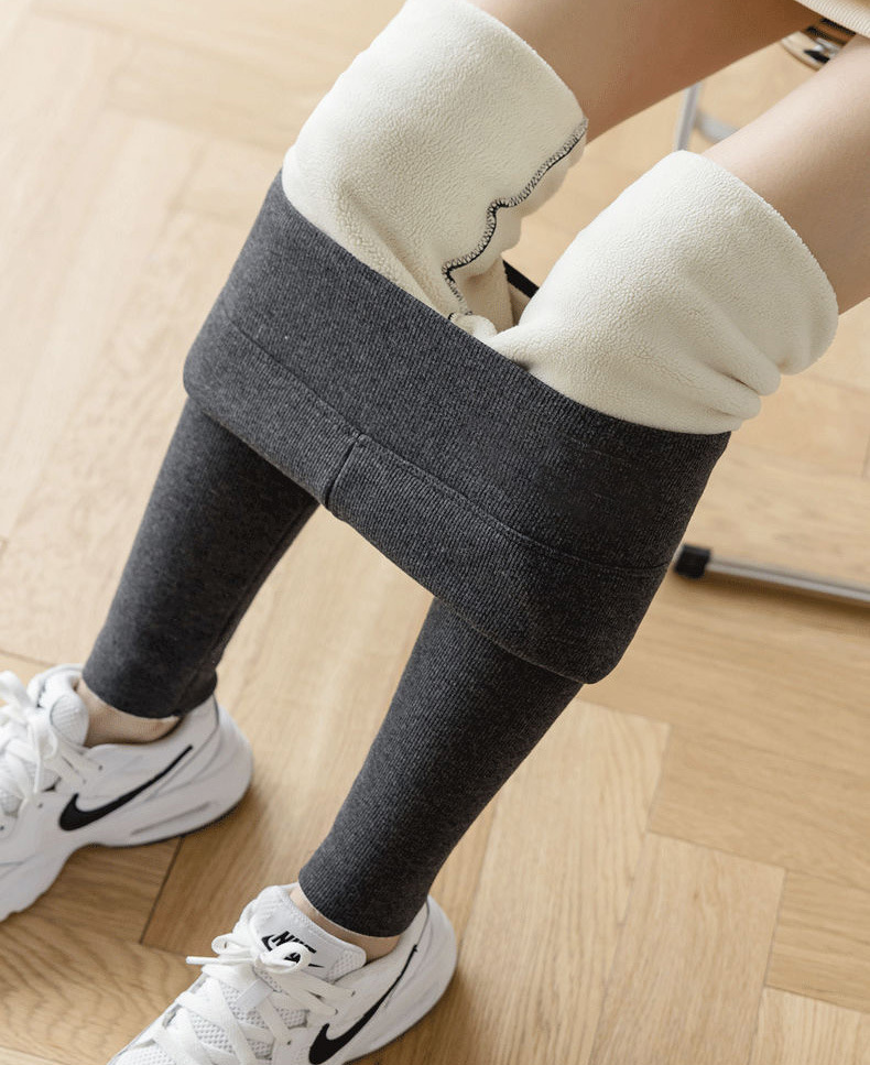 Leggings acanalados de rayas verticales con forro polar grueso, novedad de otoño e invierno para mujer, pantalones cálidos de algodón de cintura alta con letras, transfronterizos.