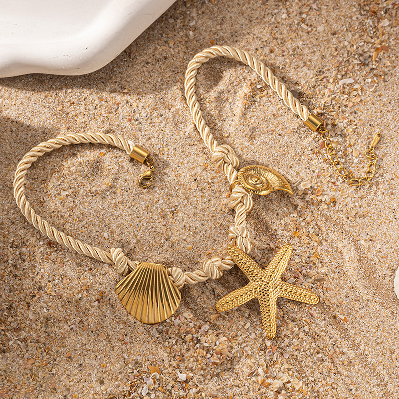 TENA Europa y los Estados Unidos transfronterizos diseño de concha estrella de mar collar de tejido de cuerda gruesa ligero lujo alta sensación de joyería de mujer al por mayor