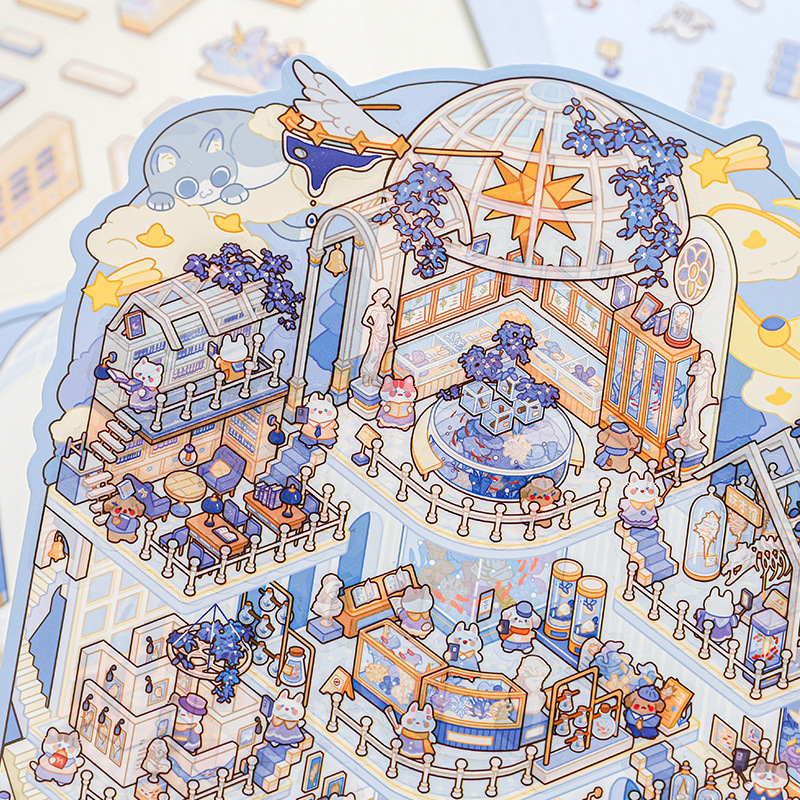 Pegatinas de paisajismo en miniatura de rastro de papel Zoo Class Meow You Imaging Day Puzzle Diversión Pegatinas de escena de bricolaje
