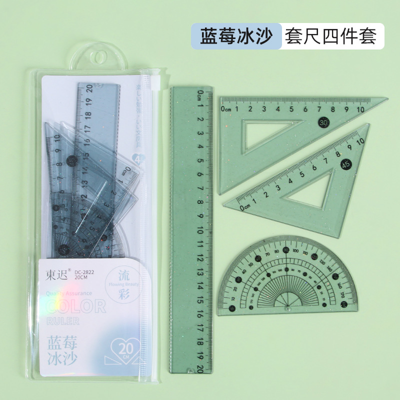 Juego de cuatro piezas de regla de flujo creativo, regla de alto valor 20cm, regla especial para estudiantes de escuela primaria, papelería triangular al por mayor