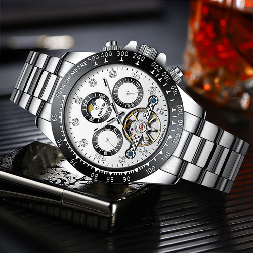 KINYUED fully automatic mechanical watch luminous mechanical watch multi-function watch men's watch business men's watch diamond watch