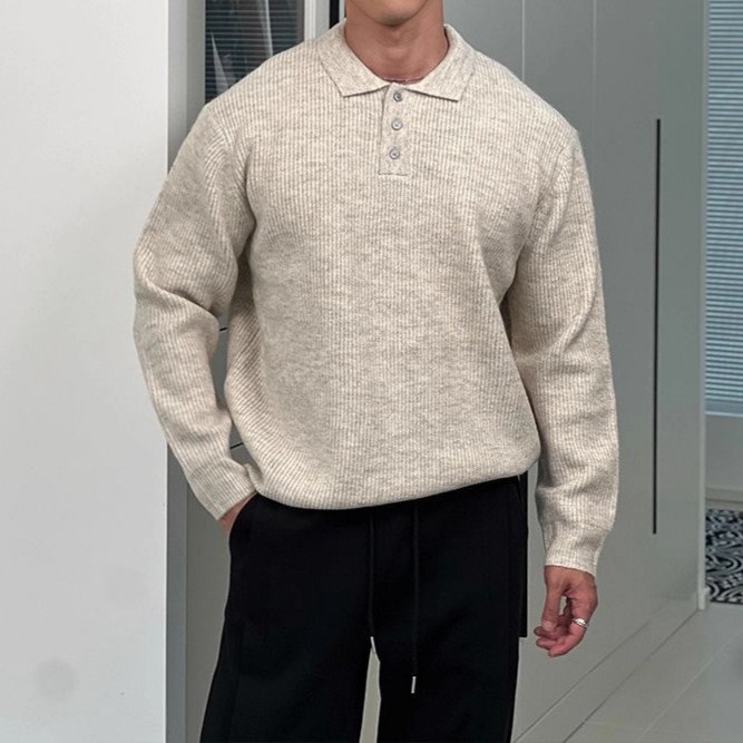 Maglione polo uomo slim fit in maglia spazzolata leggera_voghion.com