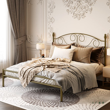 铁艺床欧式雕花公主双人铁架床单人高端金色主卧家用铁床架子