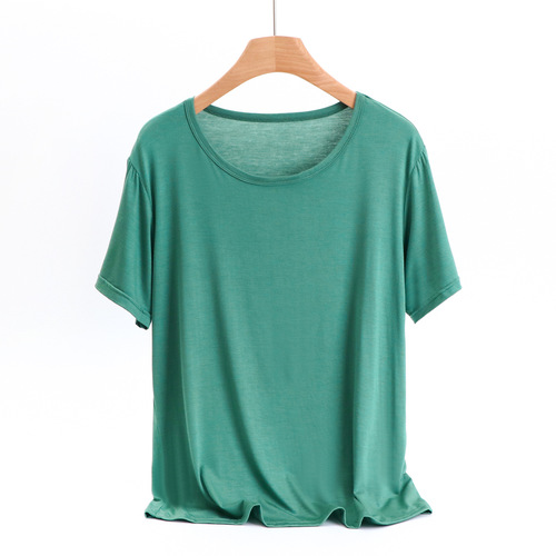 Bitumen round neck short sleeve base shirt summer thin loose slimming single color T-shirt casual minimalist women's top