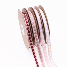 跨境10mm色织桃心提花织带 婚礼派对鲜花包装爱心全棉编织带10米