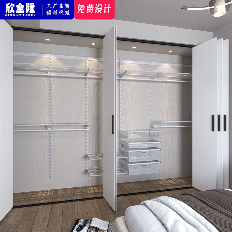 Metal wardrobe for home use in the bedroom, modular frame accessories, simple storage closet, open-style dressing room shelf assembly
