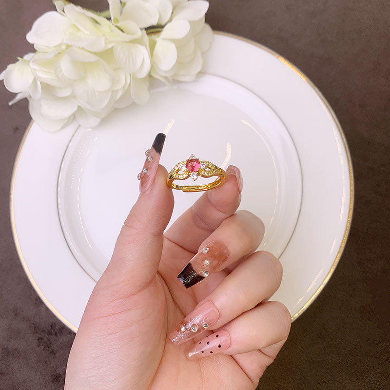 Nuevo estilo chino antiguo anillo de oro de arena vietnamita estilo palacio anillo de flores de lujo ligero para mujeres joyas de mano no desvanecidas