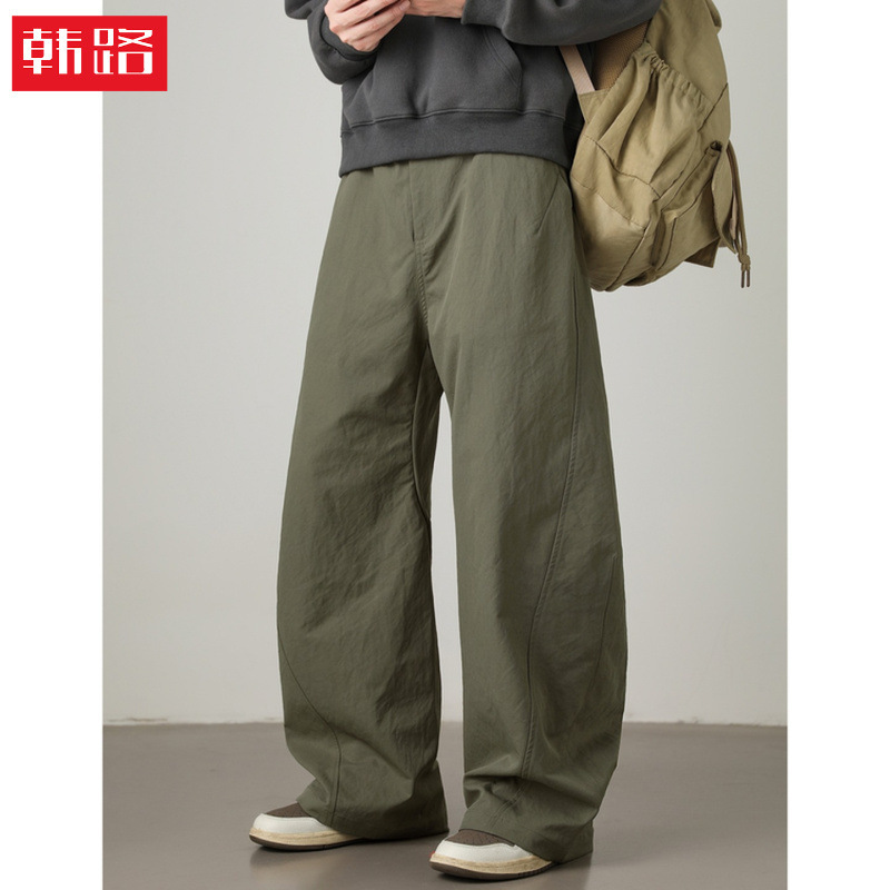 American High Street Style Patchwork Curved Hem Casual Pants, Autumn Vintage Pleated Trendy Brand Loose Straight-Leg Long Pants Q American High Street Style Patchwork Curved Hem Casual Pants, Autumn Vintage Pleated Trendy Brand Loose Straight-Leg Long Pants Q