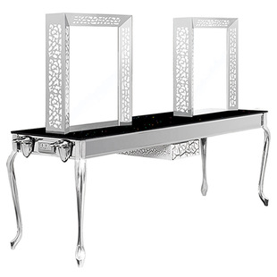 Foreign Trade Hair Salon Hair Salon Mirror Desk Barber Shop Mirror Desktop Double Mirror Beauty Makeup Table with Drawer Gold