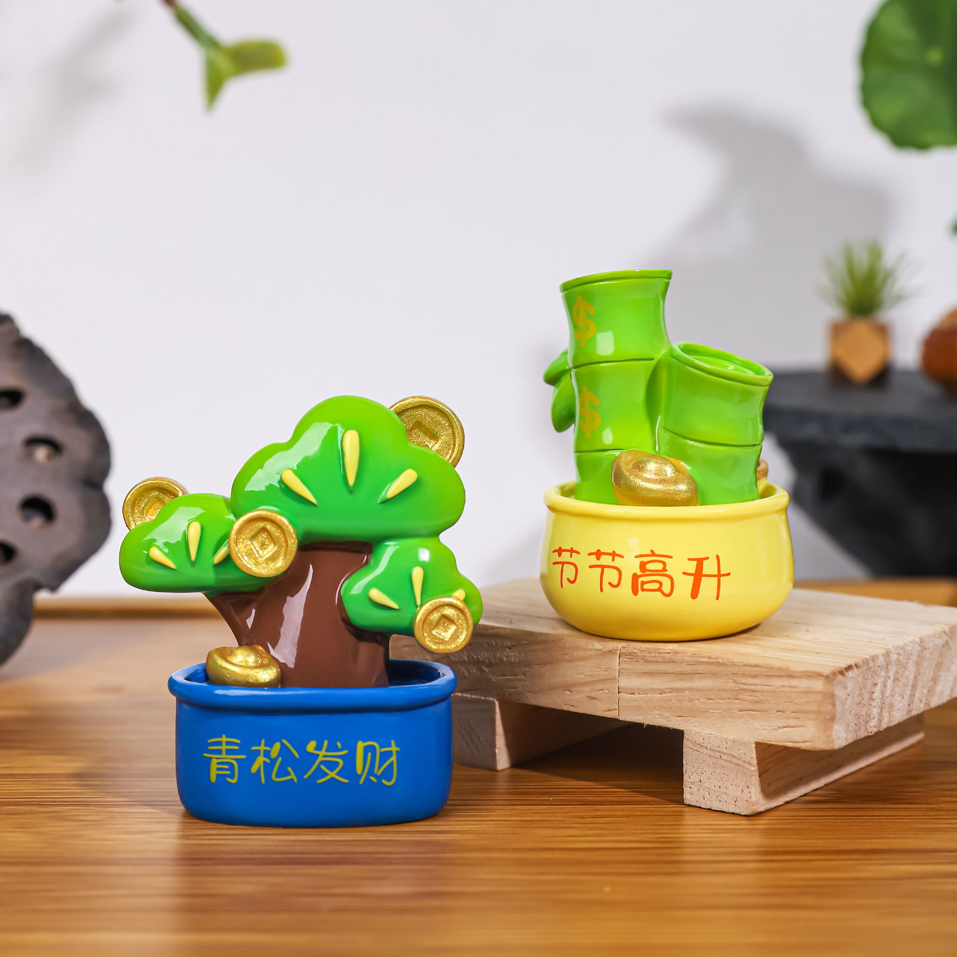 창의적인 행운의 나무 장식품, 부를 불러들이는 작은 화분 식물, 귀엽고 화려한 꽃, 컴퓨터 화면 장식품, 사무실 데스크탑 장식