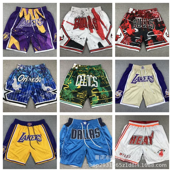 Cross-Border Embroidered Basketball Shorts Raptors Heat Bucks Lakers Mavericks Magic Warriors Bucks Nets Four-Pocket Shorts
