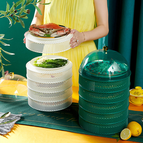 Overlapping hollow food cover table food dish cover leftover storage box plastic lid vegetable bowl breathable foldable fly-proof cover