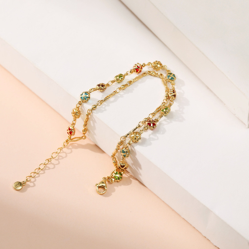 New Multi-layer Bracelet Female 18k Real Gold Electroplating Mixed Color Zircon Elegant Jewelry Adjustable display picture 7