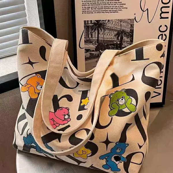 Student Canvas Bag Women's Large Capacity Tote Commuter Bag All-match Printed Mummy Bag Portable Shoulder Bag Shopping Bag for Women