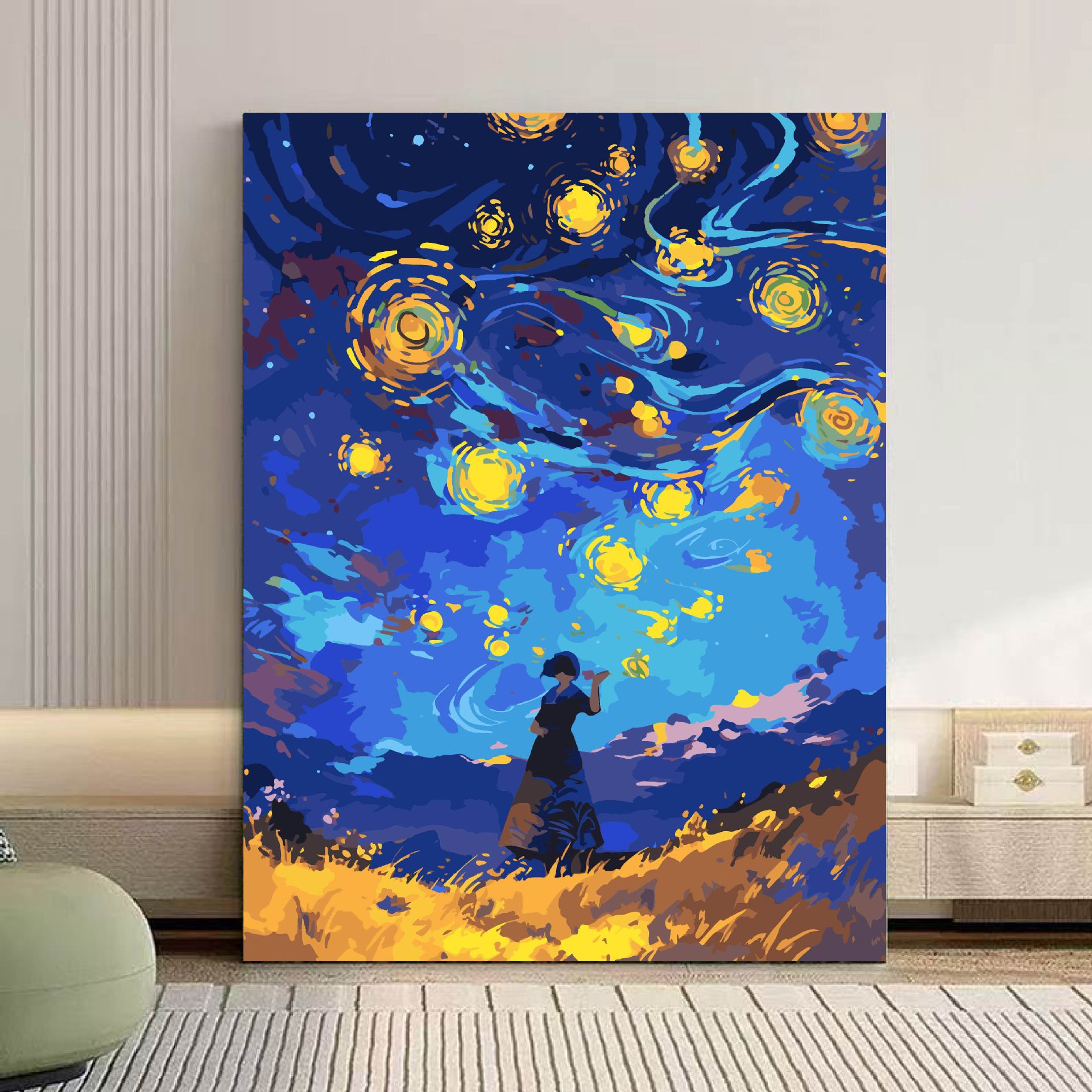 Mar de estrellas pinturas al óleo digitales di relleno pintura al óleo dibujos animados abstracto sentido avanzado descompresión pintura a mano color rico