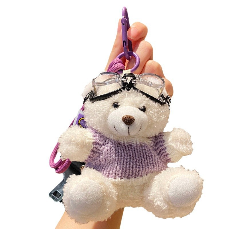 Lindo oso llavero de coche muñeca de felpa de mujer colgante de coche llavero hebilla de llave colgante de bolsa anti-pérdida