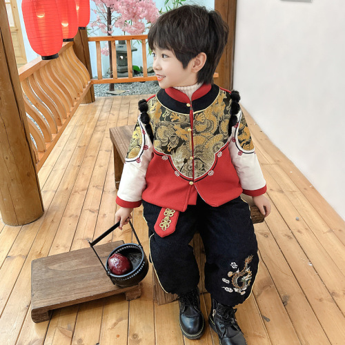 Winter Thick Set Traditional Chinese Style Children's Tangzhuang Two-Piece Set for New Year's Eve Baby Clothing Group Purchase Wholesale