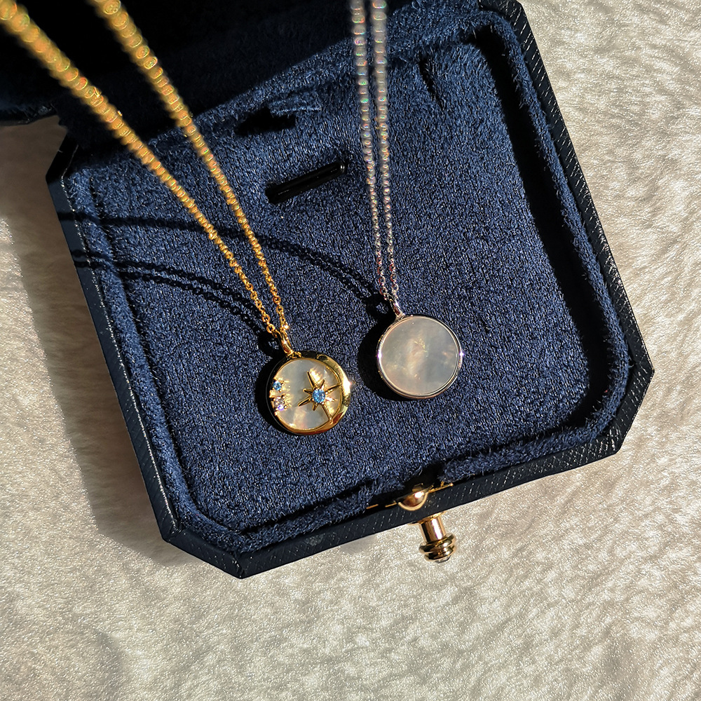 INS Style Round Titanium Steel Plating Inlay Artificial Gemstones Pendant Necklace Colorza_colorza_5