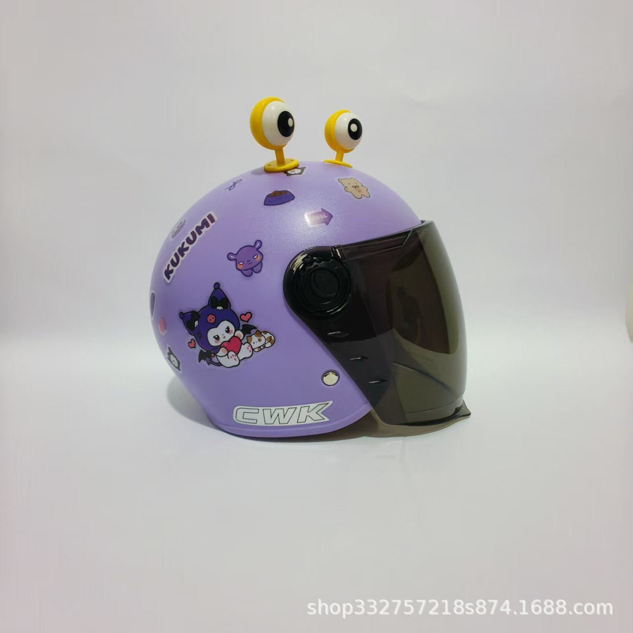 Motuoche – Electric Motorcycle Safety Motosiklet kaskı (dəbilqə) - purple-kuromi-sunscreen-long-visor-yellow-eyes-3c-children-1-6-years-old-wl07