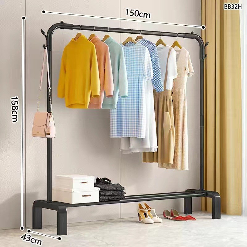 150CM 블랙 폴 보관함 + 코트 후크