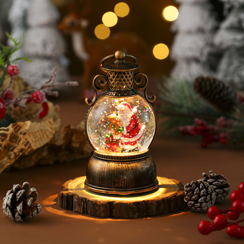 USB 音楽雪降るクリスマス発光樹脂オーナメントクリスマスオーナメント注水ポータブルブラシゴールデンランタン|undefined