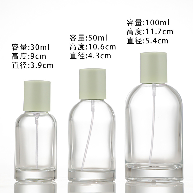 Botella de perfume puntual, material blanco de cristal transparente, botella de embalaje cosmético de vidrio, botella de relleno de perfume en aerosol de bayoneta, botella vacía