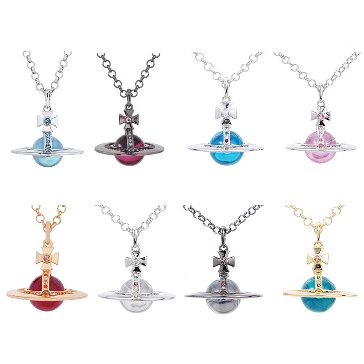 Empress Vivienne Vivian Orb Large 20mm Colorful Bead Diamond Three-Dimensional Planet Necklace Sweater Chain for Women